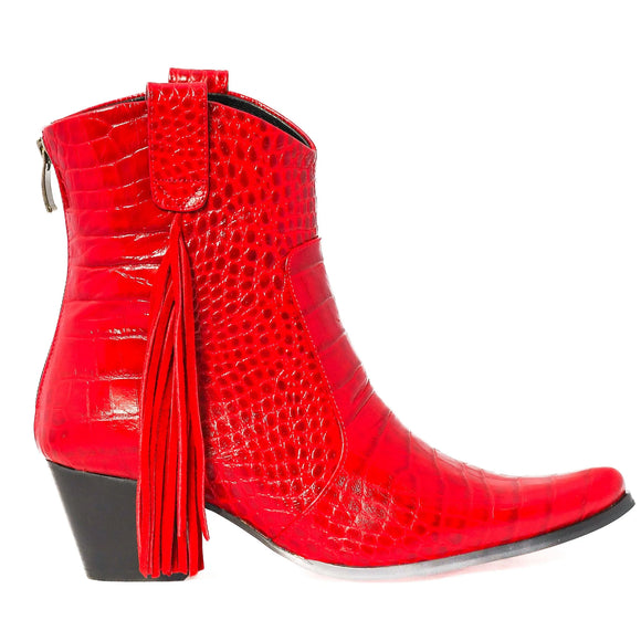 Sidney Red Fringe Bootie