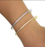 Diamond Veneer Travel Jewelry - Stackable Cubic Zirconia Sterling Silver Bangle Bracelet: Gold